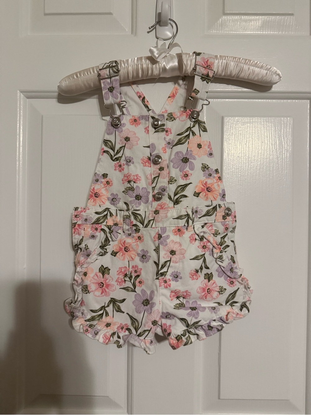 Little Lass Toddler Girls Floral Shortalls Overalls Size 3T Ruffle Hem